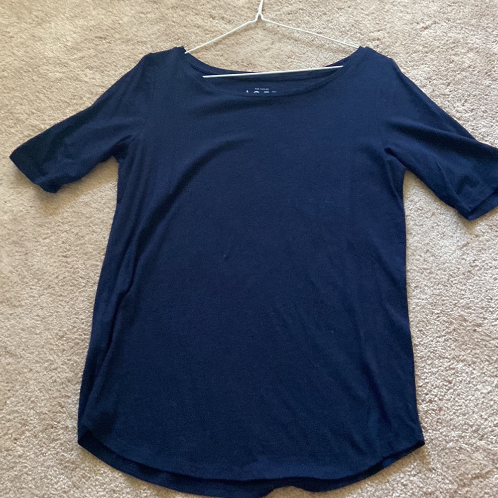 LOFT Vintage Soft Navy Blue Ballet Neck Elbow Sleeve Top